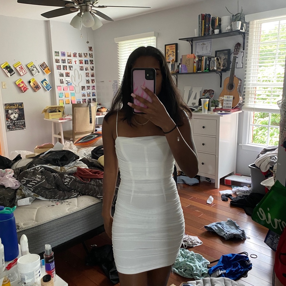 White corset, rouche dress!!